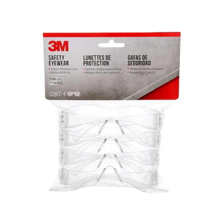 3M 3M Impact-Resistant Safety Glasses Clear Lens Clear Frame 4 pk 90953H4-DC